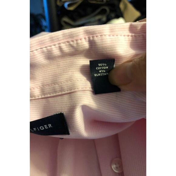 Tommy Hilfiger Button Up  Dress shirt Men 17 34/35 Pink LongSleeve Career Office - Picture 6 of 6